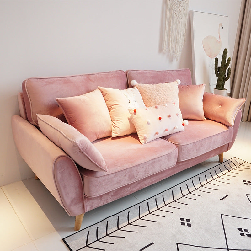 34.64"H Scandinavian Microfibe Pillow Top Arm Solid Color Tufted Sofa for Apartment Nude Pink Clearhalo 'furn' 'furn_sofas' 'Furniture' 'furniture_sofas' 'kitchen' 'kitchen_sofas' 'Living Room Furniture' 'Sofa' 'sofas' 4804855