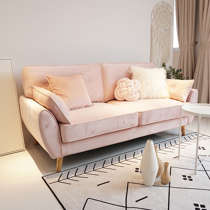 34.64"H Scandinavian Microfibe Pillow Top Arm Solid Color Tufted Sofa for Apartment Light Pink Clearhalo 'furn' 'furn_sofas' 'Furniture' 'furniture_sofas' 'kitchen' 'kitchen_sofas' 'Living Room Furniture' 'Sofa' 'sofas' 4804856