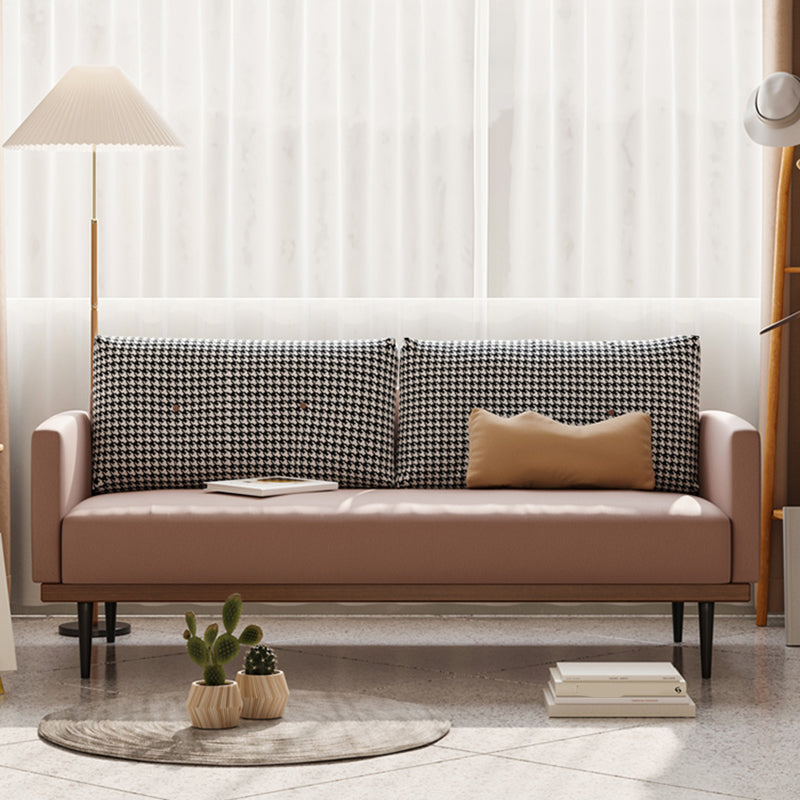 Square Arm Sofa Sofa 31.5" D x 29.53" H Faux Leather/Linen Sofa 59.1"L x 31.5"W x 29.5"H Pink Clearhalo 'furn' 'furn_sofas' 'Furniture' 'furniture_sofas' 'kitchen' 'kitchen_sofas' 'Living Room Furniture' 'Sofa' 'sofas' 4804872