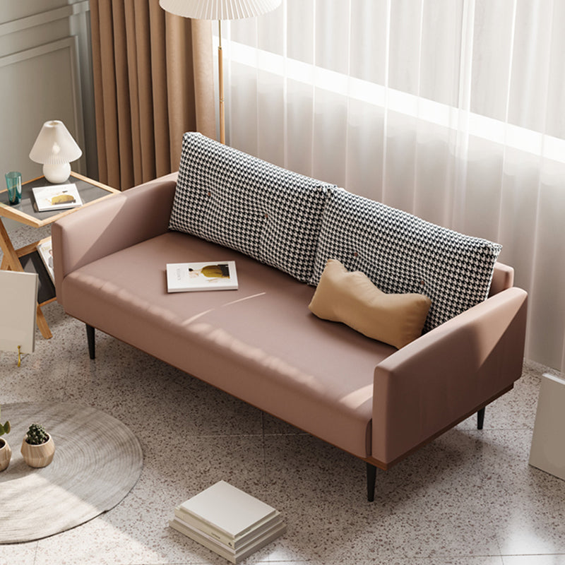 Square Arm Sofa Sofa 31.5" D x 29.53" H Faux Leather/Linen Sofa 70.9"L x 31.5"W x 29.5"H Pink Clearhalo 'furn' 'furn_sofas' 'Furniture' 'furniture_sofas' 'kitchen' 'kitchen_sofas' 'Living Room Furniture' 'Sofa' 'sofas' 4804873