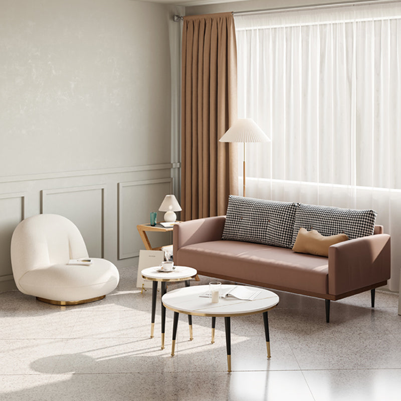 Square Arm Sofa Sofa 31.5" D x 29.53" H Faux Leather/Linen Sofa Clearhalo 'furn' 'furn_sofas' 'Furniture' 'furniture_sofas' 'kitchen' 'kitchen_sofas' 'Living Room Furniture' 'Sofa' 'sofas' 4804874