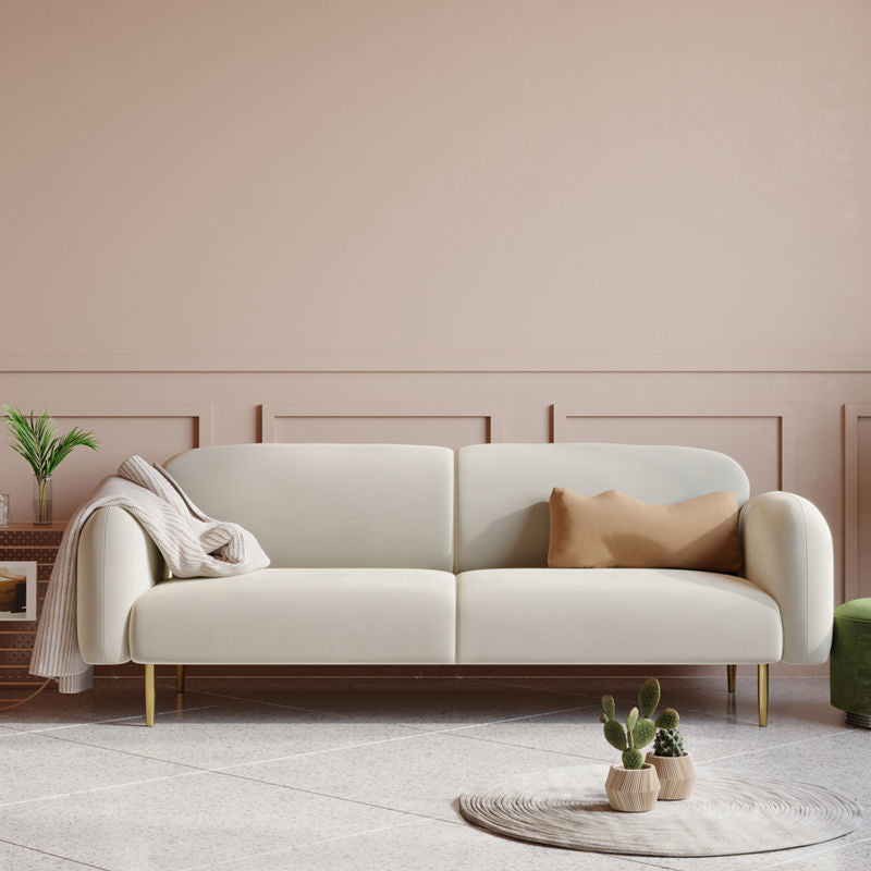 Modern Style Round Armrest Sponge/latex Cushion Pink/white/Hussey/green Fabric Sofa 83"L x 31.5"W x 31.5"H White Clearhalo 'furn' 'furn_sofas' 'Furniture' 'furniture_sofas' 'kitchen' 'kitchen_sofas' 'Living Room Furniture' 'Sofa' 'sofas' 4804932
