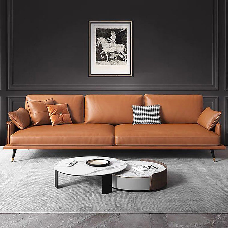 Modern Sofa with Bolster Pillows 31.5"High Square Arm Sofa with Hair Pin Legs, Dark Brown 102"L x 35.5"W x 31.5"H Clearhalo 'furn' 'furn_sofas' 'Furniture' 'furniture_sofas' 'kitchen' 'kitchen_sofas' 'Living Room Furniture' 'Sofa' 'sofas' 4805019