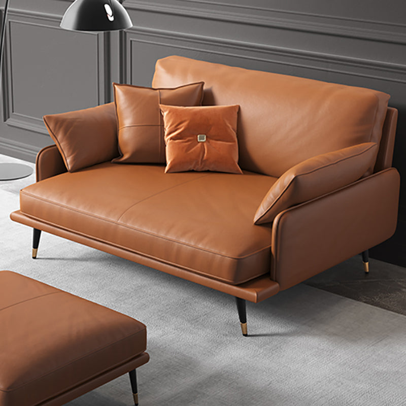 Modern Sofa with Bolster Pillows 31.5"High Square Arm Sofa with Hair Pin Legs, Dark Brown 33.5"L x 35.5"W x 31.5"H Clearhalo 'furn' 'furn_sofas' 'Furniture' 'furniture_sofas' 'kitchen' 'kitchen_sofas' 'Living Room Furniture' 'Sofa' 'sofas' 4805021