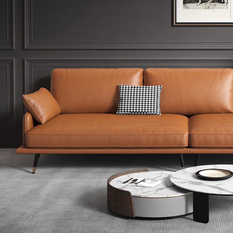 Modern Sofa with Bolster Pillows 31.5"High Square Arm Sofa with Hair Pin Legs, Dark Brown Clearhalo 'furn' 'furn_sofas' 'Furniture' 'furniture_sofas' 'kitchen' 'kitchen_sofas' 'Living Room Furniture' 'Sofa' 'sofas' 4805025