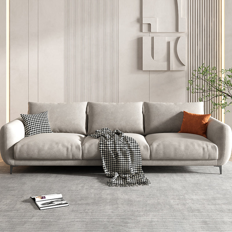 Velvet Modern Standard Sofa 35.5"W Square Arm Sofa with Bolster Pillows for Living Room 83"L x 35.5"W x 35.5"H Off-White Clearhalo 'furn' 'furn_sofas' 'Furniture' 'furniture_sofas' 'kitchen' 'kitchen_sofas' 'Living Room Furniture' 'Sofa' 'sofas' 4805051