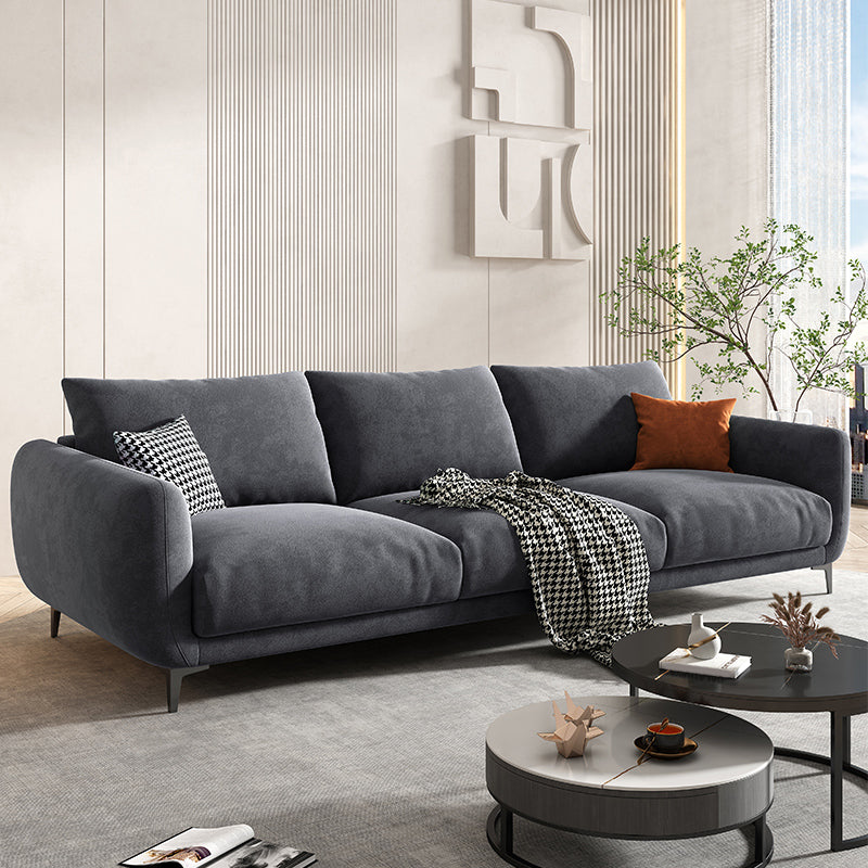Velvet Modern Standard Sofa 35.5"W Square Arm Sofa with Bolster Pillows for Living Room Black-Gray Clearhalo 'furn' 'furn_sofas' 'Furniture' 'furniture_sofas' 'kitchen' 'kitchen_sofas' 'Living Room Furniture' 'Sofa' 'sofas' 4805054