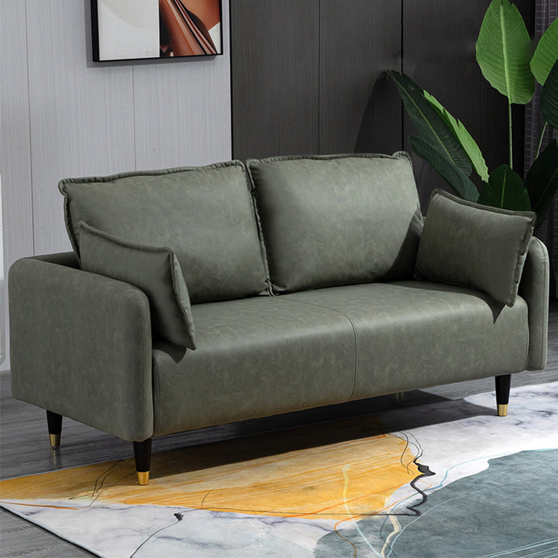 29.92" H Faux Leather Square Arm Modern Sofa with 2 Pillows for Living Room, Apartment Olive Green Clearhalo 'furn' 'furn_sofas' 'Furniture' 'furniture_sofas' 'kitchen' 'kitchen_sofas' 'Living Room Furniture' 'Sofa' 'sofas' 4805064