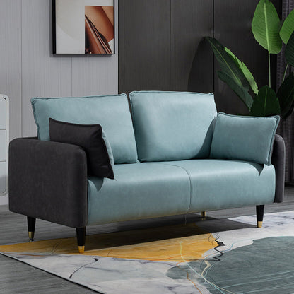29.92" H Faux Leather Square Arm Modern Sofa with 2 Pillows for Living Room, Apartment White-Grey-Green Clearhalo 'furn' 'furn_sofas' 'Furniture' 'furniture_sofas' 'kitchen' 'kitchen_sofas' 'Living Room Furniture' 'Sofa' 'sofas' 4805066