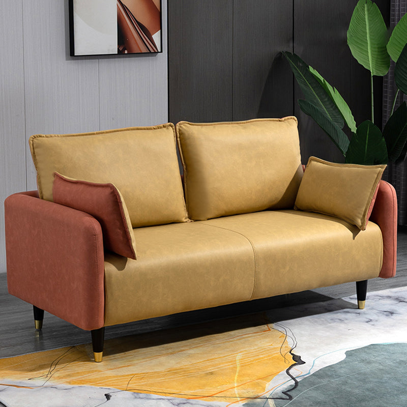 29.92" H Faux Leather Square Arm Modern Sofa with 2 Pillows for Living Room, Apartment Orange Yellow Clearhalo 'furn' 'furn_sofas' 'Furniture' 'furniture_sofas' 'kitchen' 'kitchen_sofas' 'Living Room Furniture' 'Sofa' 'sofas' 4805067