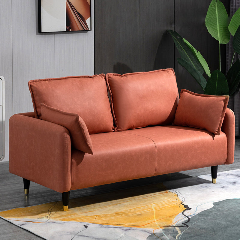 29.92" H Faux Leather Square Arm Modern Sofa with 2 Pillows for Living Room, Apartment Orange Red Clearhalo 'furn' 'furn_sofas' 'Furniture' 'furniture_sofas' 'kitchen' 'kitchen_sofas' 'Living Room Furniture' 'Sofa' 'sofas' 4805068
