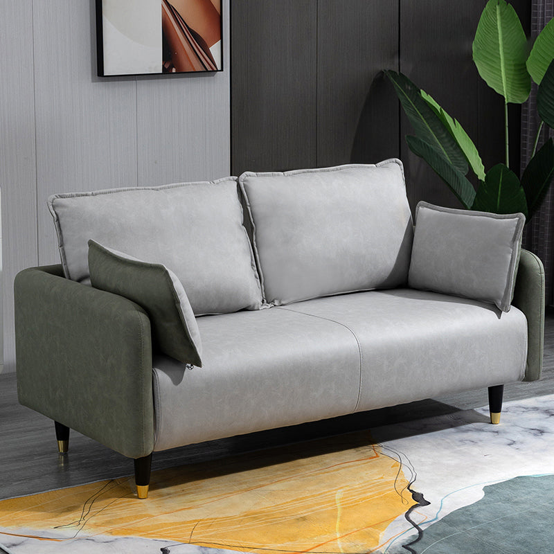 29.92" H Faux Leather Square Arm Modern Sofa with 2 Pillows for Living Room, Apartment Yellow-Green-Grey Clearhalo 'furn' 'furn_sofas' 'Furniture' 'furniture_sofas' 'kitchen' 'kitchen_sofas' 'Living Room Furniture' 'Sofa' 'sofas' 4805069