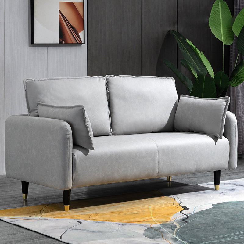 29.92" H Faux Leather Square Arm Modern Sofa with 2 Pillows for Living Room, Apartment Light Gray Clearhalo 'furn' 'furn_sofas' 'Furniture' 'furniture_sofas' 'kitchen' 'kitchen_sofas' 'Living Room Furniture' 'Sofa' 'sofas' 4805072