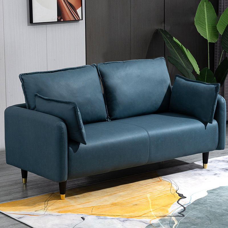 29.92" H Faux Leather Square Arm Modern Sofa with 2 Pillows for Living Room, Apartment Blue Clearhalo 'furn' 'furn_sofas' 'Furniture' 'furniture_sofas' 'kitchen' 'kitchen_sofas' 'Living Room Furniture' 'Sofa' 'sofas' 4805073