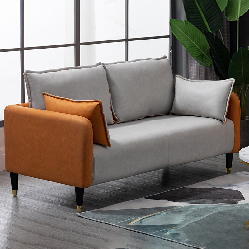 29.92" H Faux Leather Square Arm Modern Sofa with 2 Pillows for Living Room, Apartment Orange-Gray Clearhalo 'furn' 'furn_sofas' 'Furniture' 'furniture_sofas' 'kitchen' 'kitchen_sofas' 'Living Room Furniture' 'Sofa' 'sofas' 4805077