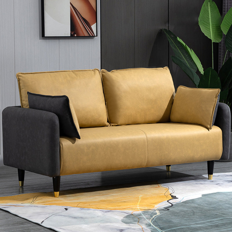 29.92" H Faux Leather Square Arm Modern Sofa with 2 Pillows for Living Room, Apartment Gray-Yellow Clearhalo 'furn' 'furn_sofas' 'Furniture' 'furniture_sofas' 'kitchen' 'kitchen_sofas' 'Living Room Furniture' 'Sofa' 'sofas' 4805083