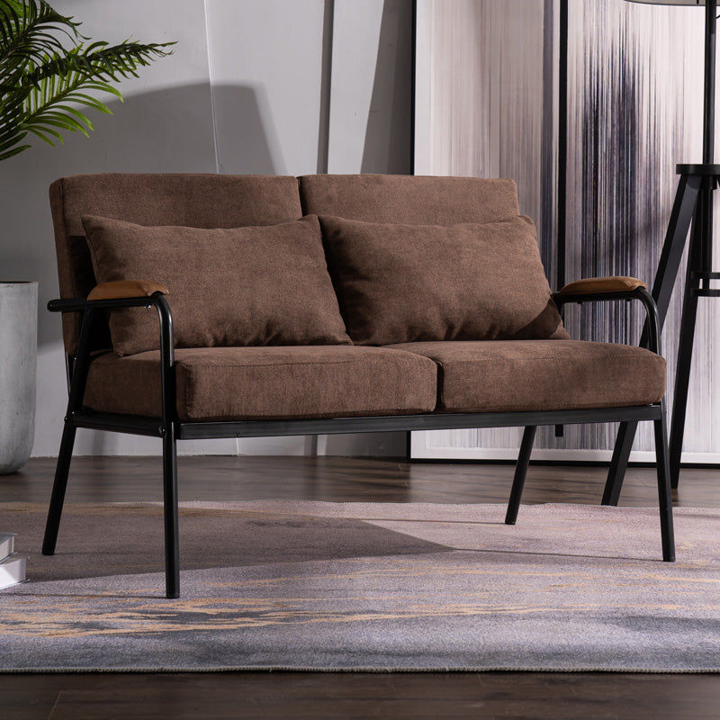 Black Industrial Linen Sofa with Bolster Pillows 29.53"High Square Arm Sofa 43.3"L x 23.6"W x 29.5"H Coffee Clearhalo 'furn' 'furn_sofas' 'Furniture' 'furniture_sofas' 'kitchen' 'kitchen_sofas' 'Living Room Furniture' 'Sofa' 'sofas' 4805123