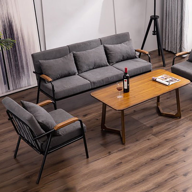 Black Industrial Linen Sofa with Bolster Pillows 29.53"High Square Arm Sofa Clearhalo 'furn' 'furn_sofas' 'Furniture' 'furniture_sofas' 'kitchen' 'kitchen_sofas' 'Living Room Furniture' 'Sofa' 'sofas' 4805125