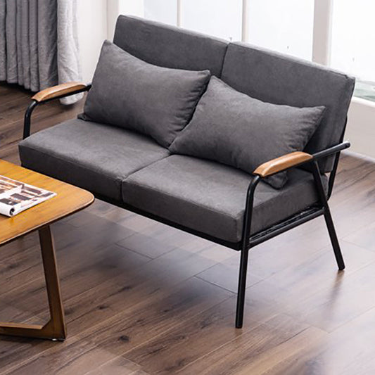 Black Industrial Linen Sofa with Bolster Pillows 29.53"High Square Arm Sofa Clearhalo 'furn' 'furn_sofas' 'Furniture' 'furniture_sofas' 'kitchen' 'kitchen_sofas' 'Living Room Furniture' 'Sofa' 'sofas' 4805126