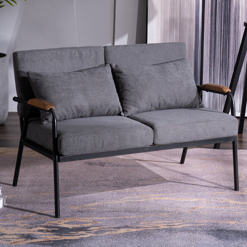 Black Industrial Linen Sofa with Bolster Pillows 29.53"High Square Arm Sofa 43.3"L x 23.6"W x 29.5"H Grey Clearhalo 'furn' 'furn_sofas' 'Furniture' 'furniture_sofas' 'kitchen' 'kitchen_sofas' 'Living Room Furniture' 'Sofa' 'sofas' 4805134