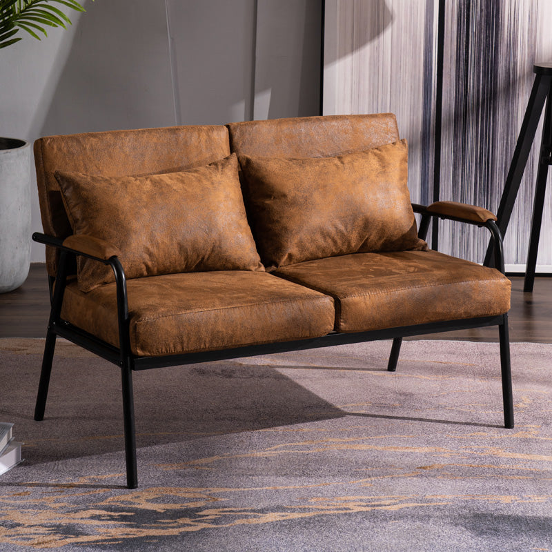 Black Industrial Linen Sofa with Bolster Pillows 29.53"High Square Arm Sofa 43.3"L x 23.6"W x 29.5"H Brass Gold Clearhalo 'furn' 'furn_sofas' 'Furniture' 'furniture_sofas' 'kitchen' 'kitchen_sofas' 'Living Room Furniture' 'Sofa' 'sofas' 4805135