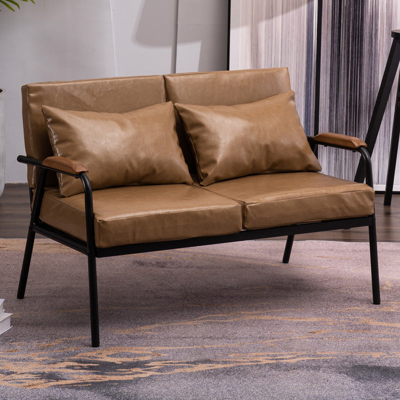 Black Industrial Linen Sofa with Bolster Pillows 29.53"High Square Arm Sofa 43.3"L x 23.6"W x 29.5"H Dark Gold Clearhalo 'furn' 'furn_sofas' 'Furniture' 'furniture_sofas' 'kitchen' 'kitchen_sofas' 'Living Room Furniture' 'Sofa' 'sofas' 4805138