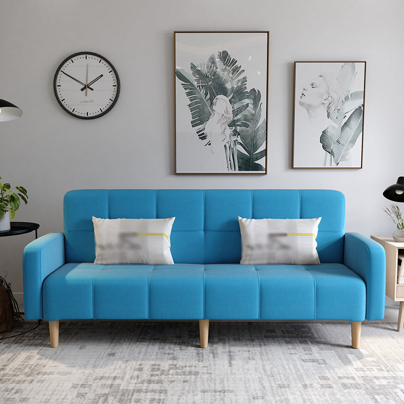Transitional Modern Loose Back Linen Square Arm Settee with slipcovered Sky Blue Clearhalo 'furn' 'furn_sofas' 'Furniture' 'furniture_sofas' 'kitchen' 'kitchen_sofas' 'Living Room Furniture' 'Sofa' 'sofas' 4805204