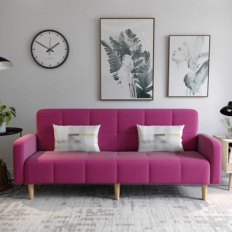 Transitional Modern Loose Back Linen Square Arm Settee with slipcovered Rose Red Clearhalo 'furn' 'furn_sofas' 'Furniture' 'furniture_sofas' 'kitchen' 'kitchen_sofas' 'Living Room Furniture' 'Sofa' 'sofas' 4805205