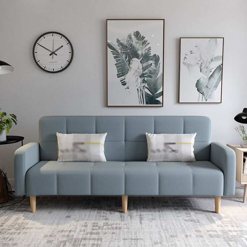 Transitional Modern Loose Back Linen Square Arm Settee with slipcovered Blue Clearhalo 'furn' 'furn_sofas' 'Furniture' 'furniture_sofas' 'kitchen' 'kitchen_sofas' 'Living Room Furniture' 'Sofa' 'sofas' 4805207