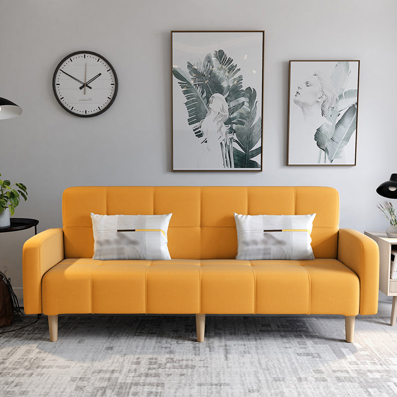 Transitional Modern Loose Back Linen Square Arm Settee with slipcovered Lemon Yellow Clearhalo 'furn' 'furn_sofas' 'Furniture' 'furniture_sofas' 'kitchen' 'kitchen_sofas' 'Living Room Furniture' 'Sofa' 'sofas' 4805208