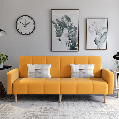 Transitional Modern Loose Back Linen Square Arm Settee with slipcovered Lemon Yellow Clearhalo 'furn' 'furn_sofas' 'Furniture' 'furniture_sofas' 'kitchen' 'kitchen_sofas' 'Living Room Furniture' 'Sofa' 'sofas' 4805208