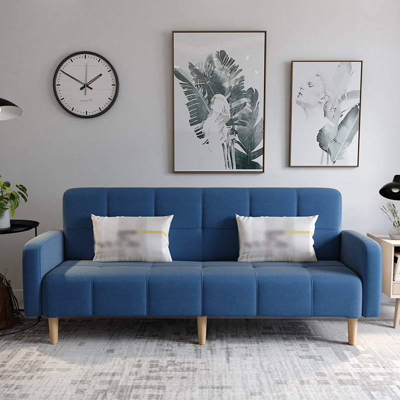Transitional Modern Loose Back Linen Square Arm Settee with slipcovered Dark Blue Clearhalo 'furn' 'furn_sofas' 'Furniture' 'furniture_sofas' 'kitchen' 'kitchen_sofas' 'Living Room Furniture' 'Sofa' 'sofas' 4805211