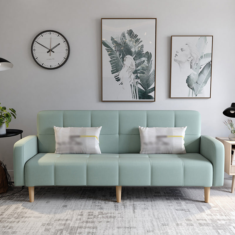 Transitional Modern Loose Back Linen Square Arm Settee with slipcovered Mint Green Clearhalo 'furn' 'furn_sofas' 'Furniture' 'furniture_sofas' 'kitchen' 'kitchen_sofas' 'Living Room Furniture' 'Sofa' 'sofas' 4805215