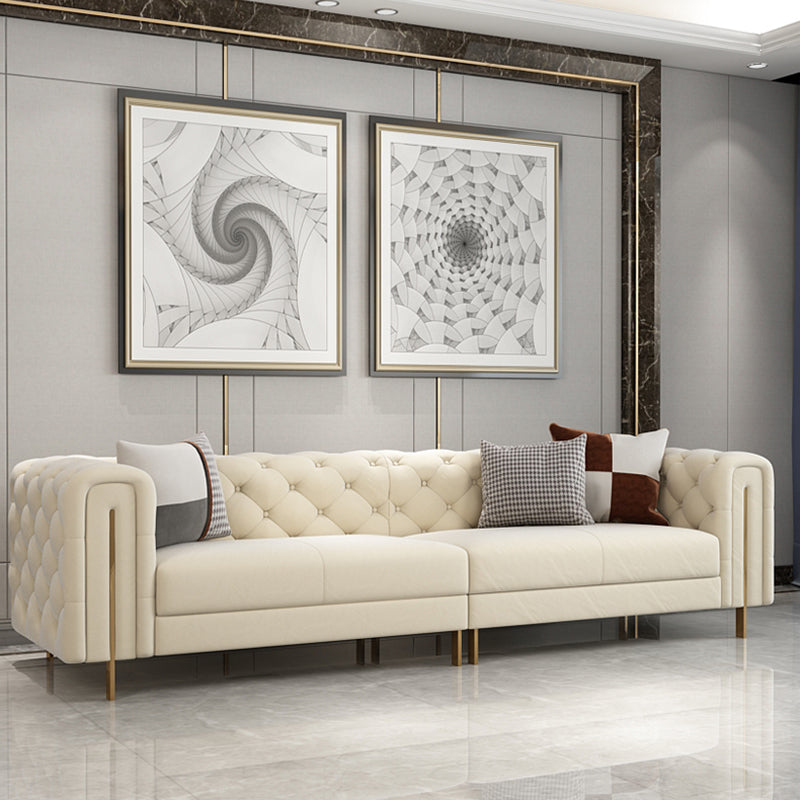 29.53"High Classic Glam Tuxedo Arm Sofa with Tufted Split-Back, Beige 102.4"L x 39.4"W x 29.5"H Clearhalo 'furn' 'furn_sofas' 'Furniture' 'furniture_sofas' 'kitchen' 'kitchen_sofas' 'Living Room Furniture' 'Sofa' 'sofas' 4805222