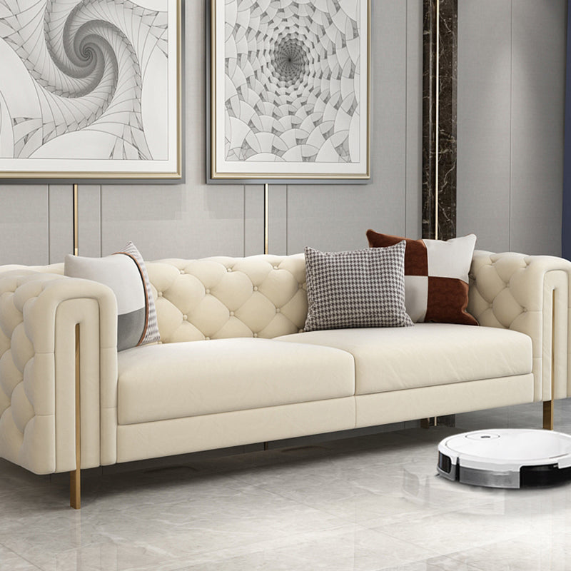 29.53"High Classic Glam Tuxedo Arm Sofa with Tufted Split-Back, Beige 85"L x 39.5"W x 29.5"H Clearhalo 'furn' 'furn_sofas' 'Furniture' 'furniture_sofas' 'kitchen' 'kitchen_sofas' 'Living Room Furniture' 'Sofa' 'sofas' 4805224
