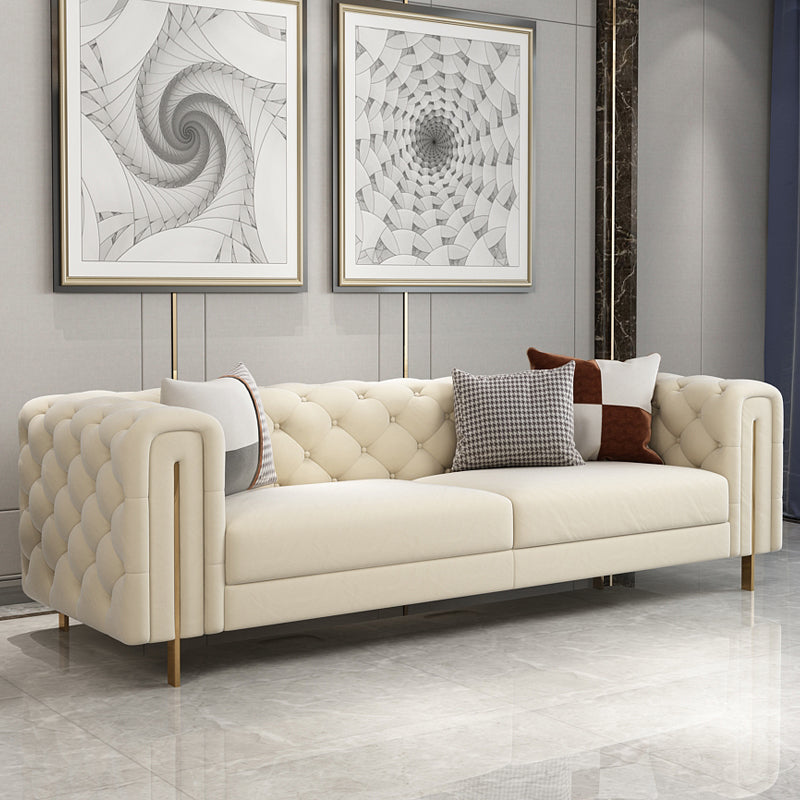 29.53"High Classic Glam Tuxedo Arm Sofa with Tufted Split-Back, Beige 102.4"L x 39.4"W x 29.5"H Clearhalo 'furn' 'furn_sofas' 'Furniture' 'furniture_sofas' 'kitchen' 'kitchen_sofas' 'Living Room Furniture' 'Sofa' 'sofas' 4805225