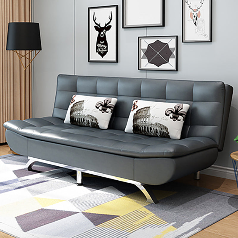 Armless Convertible Sofa with Biscuit Back Foldable Sofa for Living Room,Apartment Dark Gray Faux Leather Clearhalo 'furn' 'furn_sofas' 'Furniture' 'furniture_sofas' 'kitchen' 'kitchen_sofas' 'Living Room Furniture' 'Sofa' 'sofas' 4805239