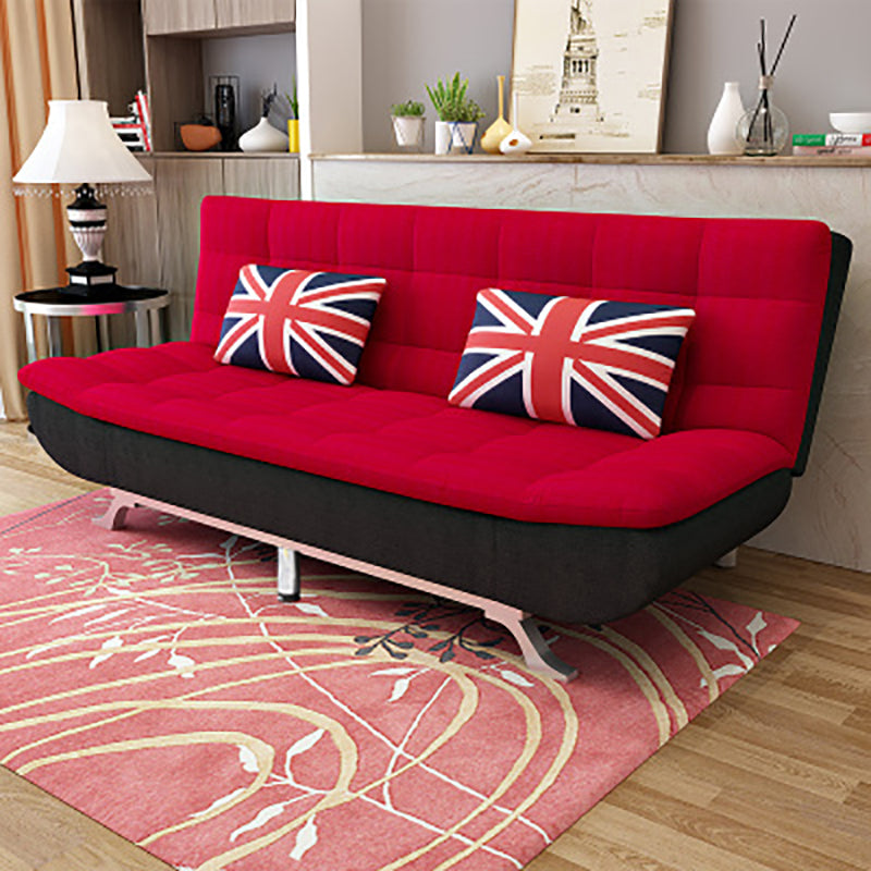 Armless Convertible Sofa with Biscuit Back Foldable Sofa for Living Room,Apartment Red-Black Linen Blend Clearhalo 'furn' 'furn_sofas' 'Furniture' 'furniture_sofas' 'kitchen' 'kitchen_sofas' 'Living Room Furniture' 'Sofa' 'sofas' 4805246
