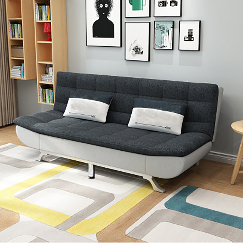 Armless Convertible Sofa with Biscuit Back Foldable Sofa for Living Room,Apartment Gray-White Linen Blend Clearhalo 'furn' 'furn_sofas' 'Furniture' 'furniture_sofas' 'kitchen' 'kitchen_sofas' 'Living Room Furniture' 'Sofa' 'sofas' 4805252