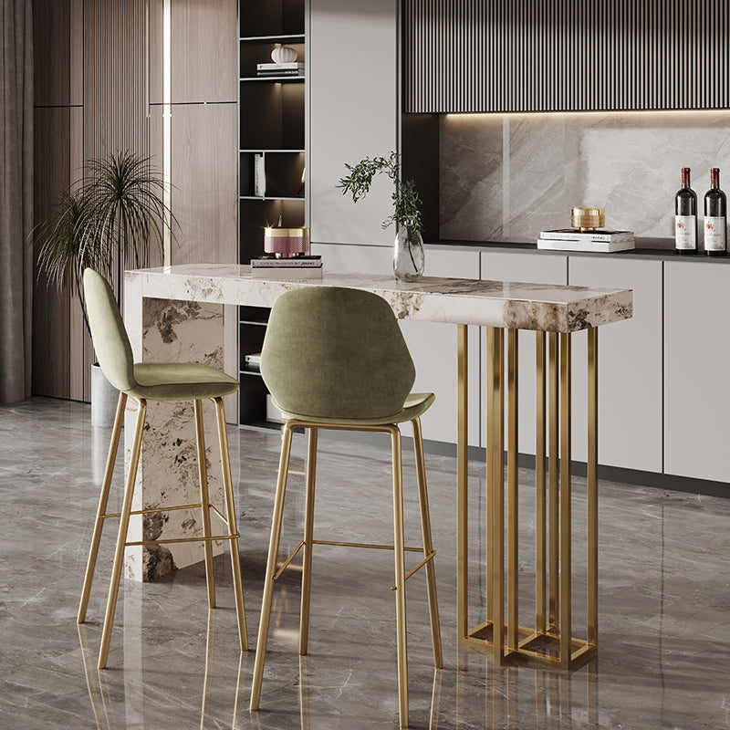 Nordic Glam Style Rectangle Bar Counter Table Sintered Stone Dining Table with Metal Legs 55.1"L x 15.7"W x 39.4"H Gold Without Chairs Clearhalo 'Bar Furniture' 'Bar Tables' 'bar_tables' 'furn' 'furn_bar_tables' 'Furniture' 'furniture_bar_tables' 'Kitchen & Dining Furniture' 4806963