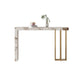 Nordic Glam Style Rectangle Bar Counter Table Sintered Stone Dining Table with Metal Legs 63"L x 15.7"W x 39.4"H Gold Without Chairs Clearhalo 'Bar Furniture' 'Bar Tables' 'bar_tables' 'furn' 'furn_bar_tables' 'Furniture' 'furniture_bar_tables' 'Kitchen & Dining Furniture' 4806964