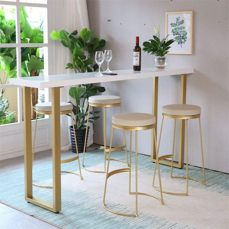 Wood Top Bar Dining Table Traditional Luxury Rectangle Bar Table with Sled Base 86.6"L x 15.7"W x 41.3"H Without Chairs Clearhalo 'Bar Furniture' 'Bar Tables' 'bar_tables' 'furn' 'furn_bar_tables' 'Furniture' 'furniture_bar_tables' 'Kitchen & Dining Furniture' 4807001