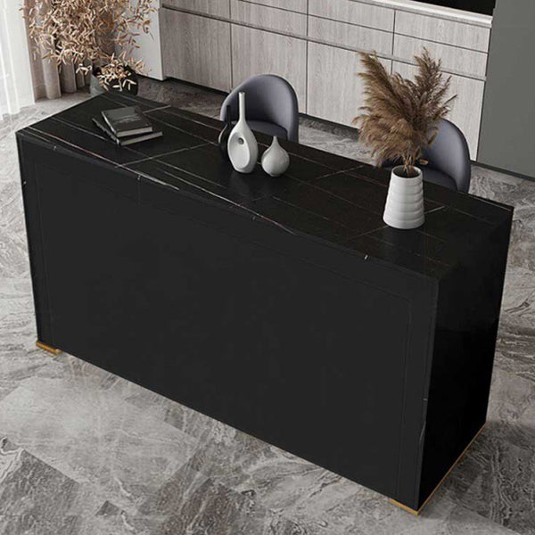 Modern Rectangle Bar Counter Table Sintered Stone Dining Table for Kitchen 70.9"L x 15.7"W x 41.3"H Black Without Chairs Clearhalo 'Bar Furniture' 'Bar Tables' 'bar_tables' 'furn' 'furn_bar_tables' 'Furniture' 'furniture_bar_tables' 'Kitchen & Dining Furniture' 4807016