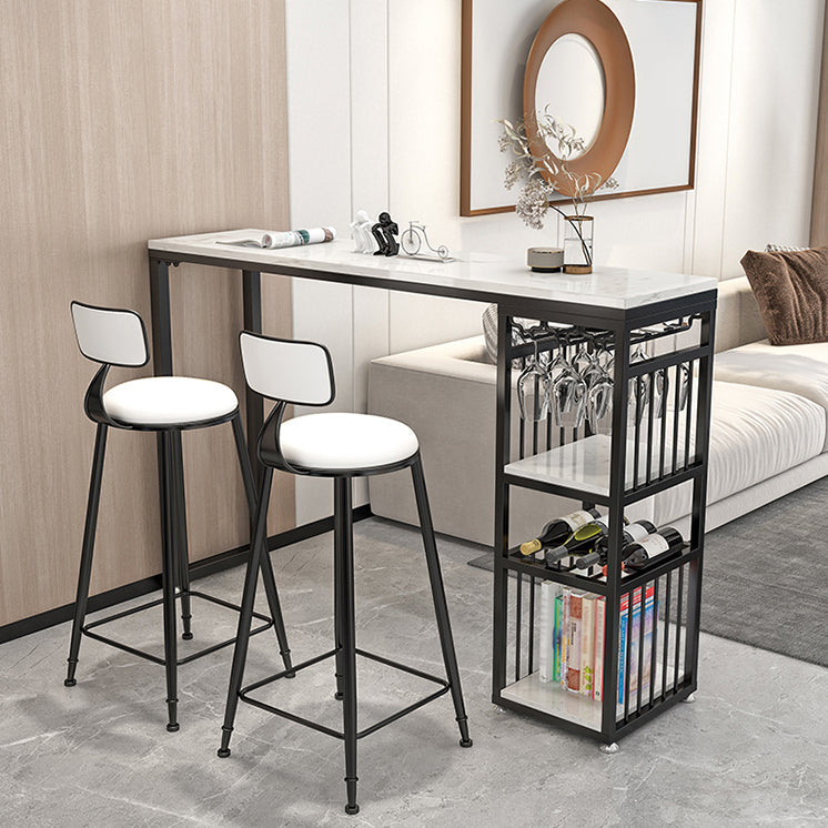 Stone Top Bar Dining Table Traditional Luxury Bar Table with Sled Base Black Rectangular Clearhalo 'Bar Furniture' 'Bar Tables' 'bar_tables' 'furn' 'furn_bar_tables' 'Furniture' 'furniture_bar_tables' 'Kitchen & Dining Furniture' 4807050