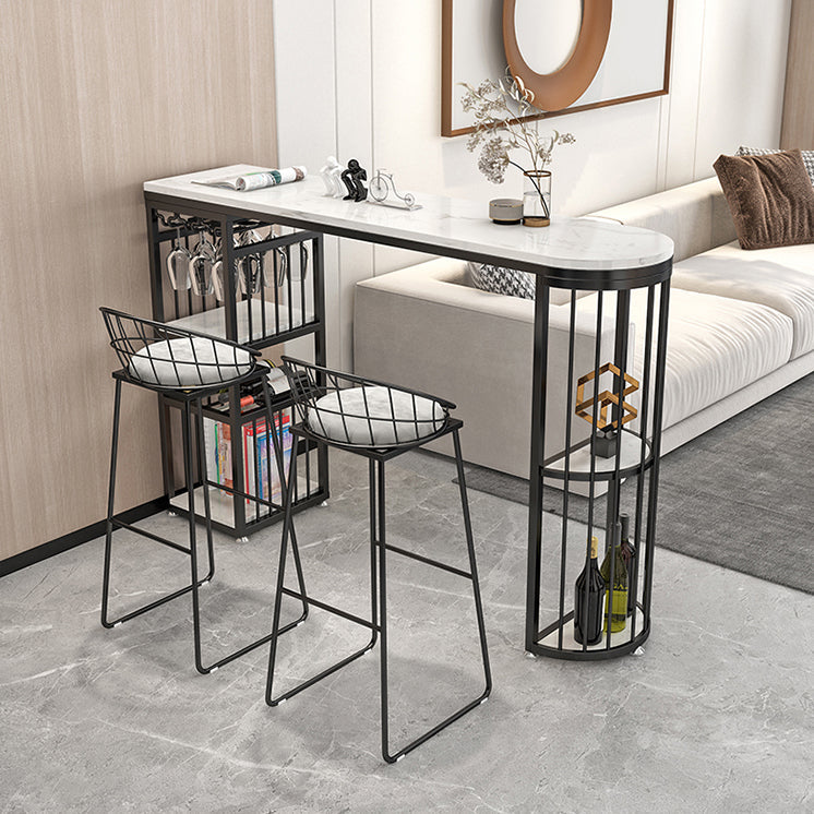Stone Top Bar Dining Table Traditional Luxury Bar Table with Sled Base Black Free Form Clearhalo 'Bar Furniture' 'Bar Tables' 'bar_tables' 'furn' 'furn_bar_tables' 'Furniture' 'furniture_bar_tables' 'Kitchen & Dining Furniture' 4807051