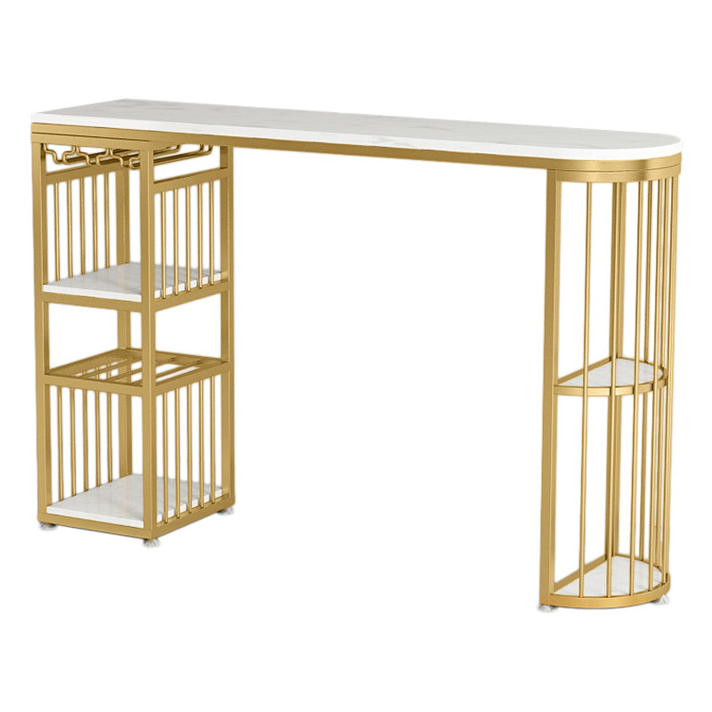 Stone Top Bar Dining Table Traditional Luxury Bar Table with Sled Base Gold Free Form Clearhalo 'Bar Furniture' 'Bar Tables' 'bar_tables' 'furn' 'furn_bar_tables' 'Furniture' 'furniture_bar_tables' 'Kitchen & Dining Furniture' 4807054
