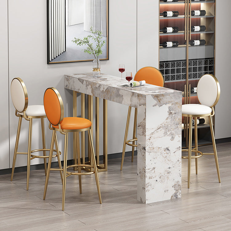Nordic Glam Rectangle Bar Counter Table Sintered Stone Dining Table for Kitchen 47.2"L x 15.7"W x 39.4"H Gold Without Chairs Clearhalo 'Bar Furniture' 'Bar Tables' 'bar_tables' 'furn' 'furn_bar_tables' 'Furniture' 'furniture_bar_tables' 'Kitchen & Dining Furniture' 4807086
