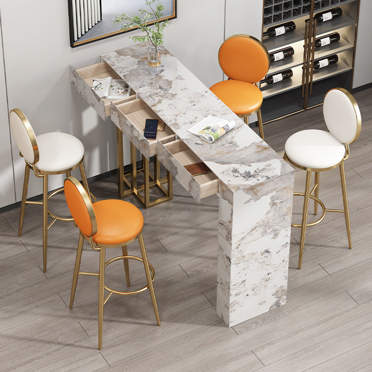 Nordic Glam Rectangle Bar Counter Table Sintered Stone Dining Table for Kitchen 55.1"L x 15.7"W x 39.4"H Gold Without Chairs Clearhalo 'Bar Furniture' 'Bar Tables' 'bar_tables' 'furn' 'furn_bar_tables' 'Furniture' 'furniture_bar_tables' 'Kitchen & Dining Furniture' 4807087