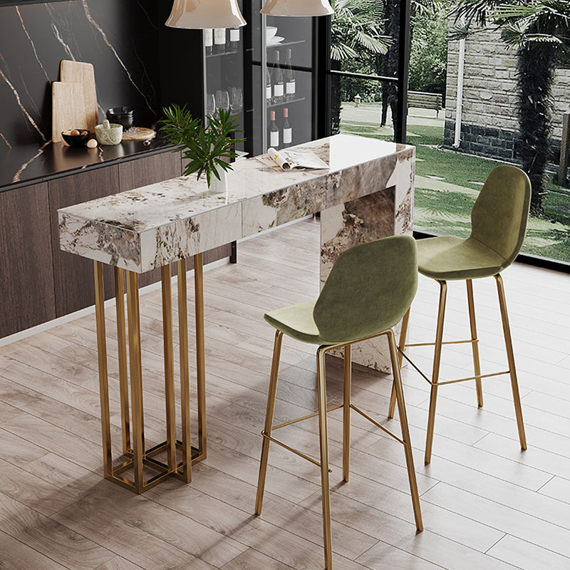 Contemporary Style Rectangle Bar Counter Table Sintered Stone Dining Table for Kitchen 55.1"L x 15.7"W x 39.4"H Gold Without Chairs Clearhalo 'Bar Furniture' 'Bar Tables' 'bar_tables' 'furn' 'furn_bar_tables' 'Furniture' 'furniture_bar_tables' 'Kitchen & Dining Furniture' 4807100