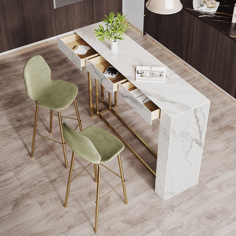 Contemporary Style Rectangle Bar Counter Table Sintered Stone Dining Table for Kitchen 63"L x 15.7"W x 39.4"H White Without Chairs Clearhalo 'Bar Furniture' 'Bar Tables' 'bar_tables' 'furn' 'furn_bar_tables' 'Furniture' 'furniture_bar_tables' 'Kitchen & Dining Furniture' 4807102